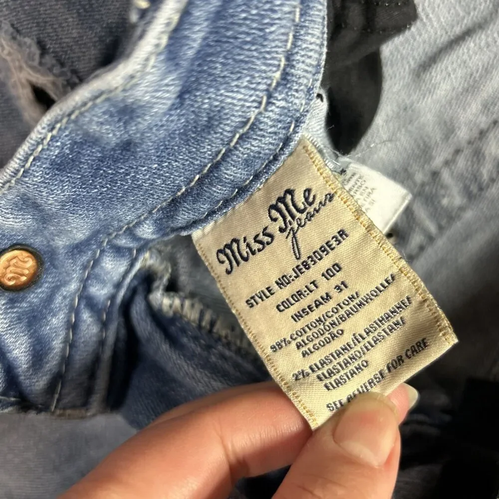 Miss Me Womens Jeans Mid Rise Easy Bootcut Embroidered Pocket Sz. 28 Distressed